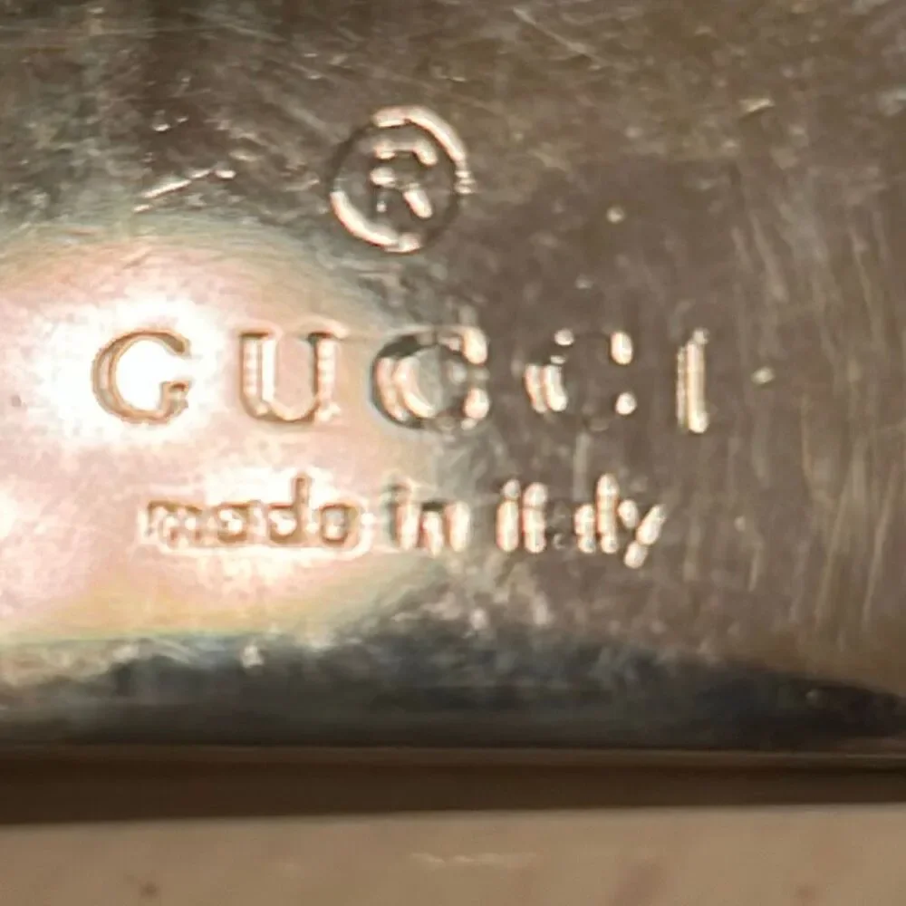 Gucci Silver Tone Logo Tag Keyring Keychain Luxe Minimalist Everyday Key Holder